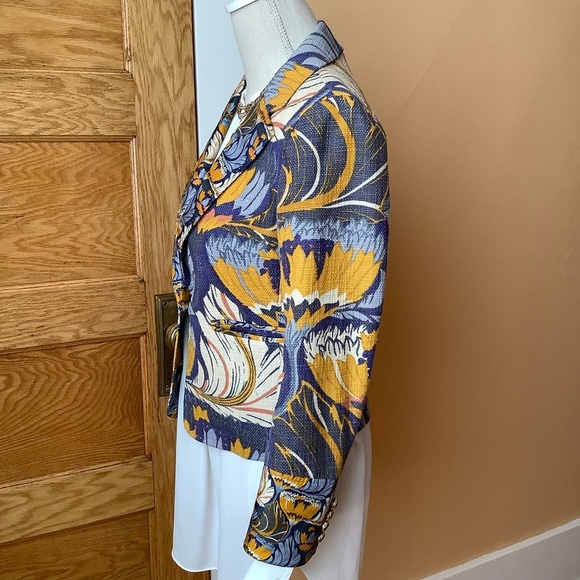 TORY BURCH Blue Floral Textured Jacket Size 4 - Picture 3 of 14